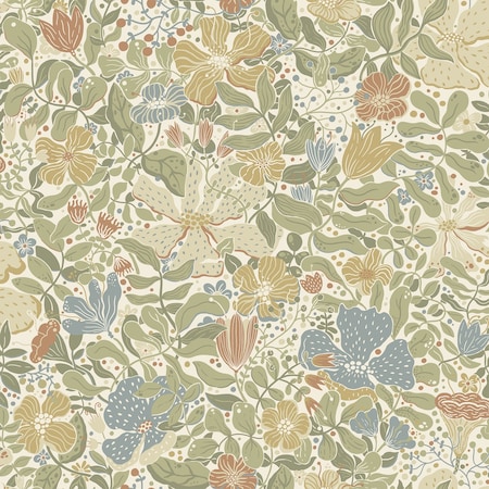 Manhattan Comfort Garland Midsommar Light Green Floral Medley 33 ft L X 209 in W Wallpaper BR4111-63017